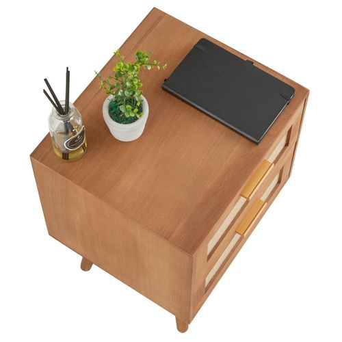Table De Chevet Waman 2 Tiroirs, En Bois De Paulownia Lasuré Brun