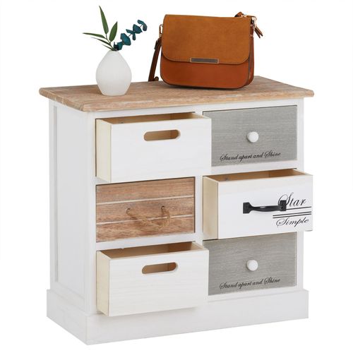 Chiffonnier Salva Avec 3x3 Tiroirs, En Bois Blanc Et Brun