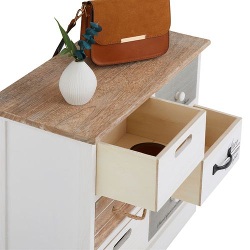 Chiffonnier Salva Avec 3x3 Tiroirs, En Bois Blanc Et Brun
