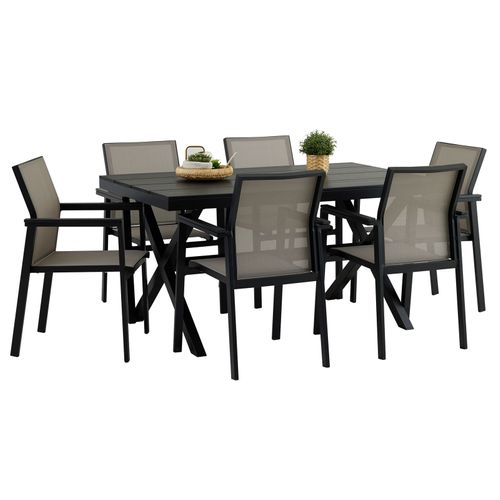Ensemble Jardin Sunny IDIMEX : Table Extensible Et 8 Chaises Empilables Gris/noir - Pour 6 à 8 Personnes