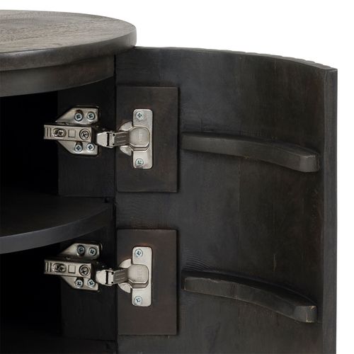 Table De Chevet Fluted En Bois De Manguier Massif Avec 1 Porte - Brun