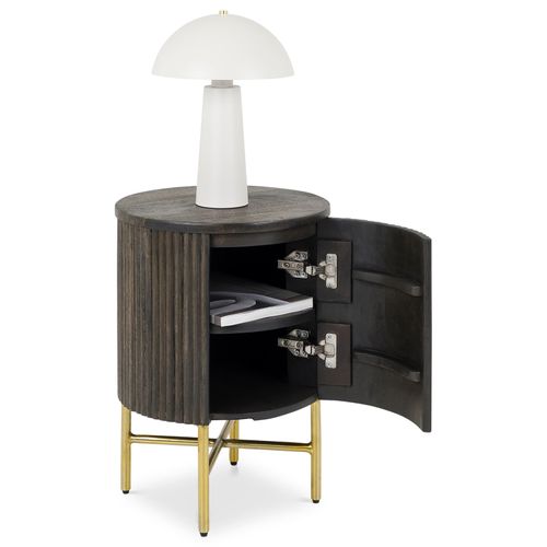 Table De Chevet Fluted En Bois De Manguier Massif Avec 1 Porte - Brun