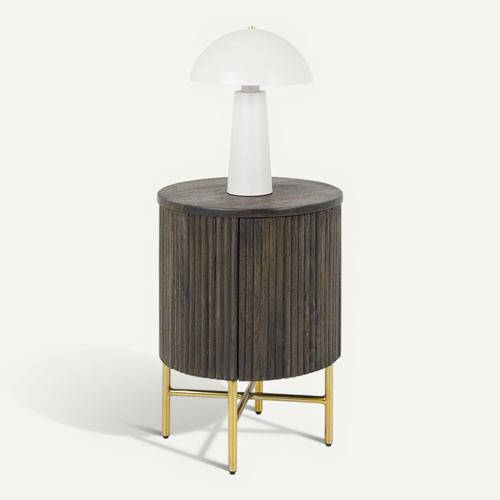 Table De Chevet Fluted En Bois De Manguier Massif Avec 1 Porte - Brun