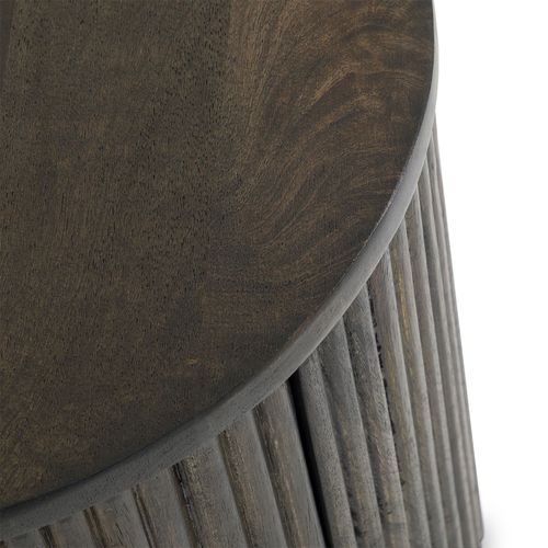 Table De Chevet Fluted En Bois De Manguier Massif Avec 1 Porte - Brun