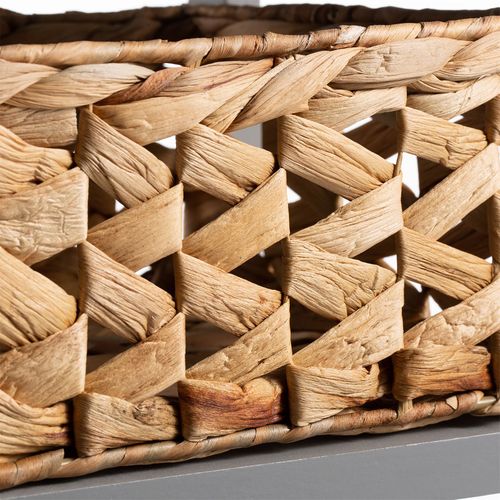 Chiffonnier Arbo En Bois De Paulownia Gris, 4 Paniers En Jacinthe D'eau