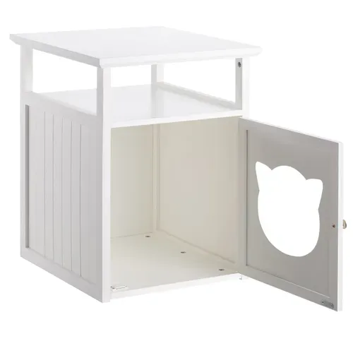 Table De Chevet Gato Avec Niche Pour Chat En Mdf Blanc