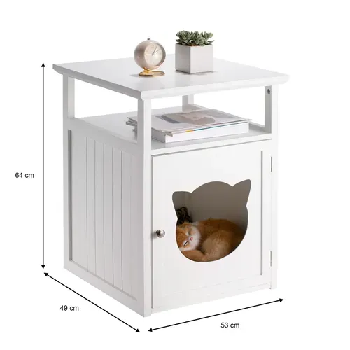 Table De Chevet Gato Avec Niche Pour Chat En Mdf Blanc