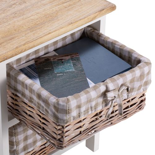 Table De Chevet Perugia Avec 2 Paniers, En Bois Blanc Et Brun