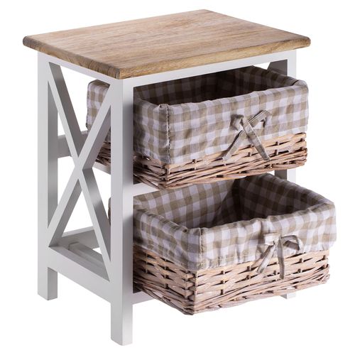 Table De Chevet Perugia Avec 2 Paniers, En Bois Blanc Et Brun
