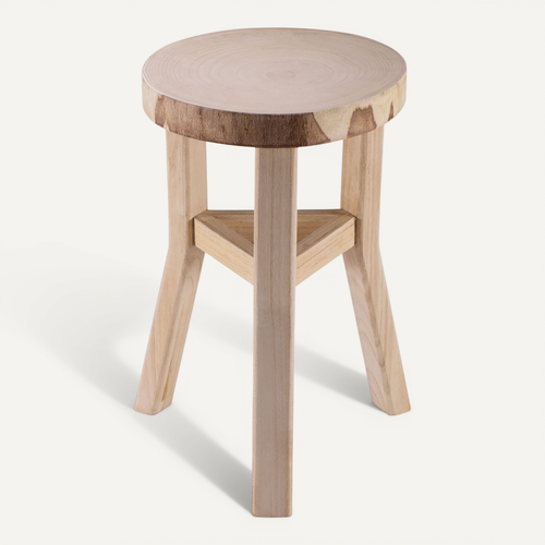 Tabouret Décoratif Zahora En Bois, Rond