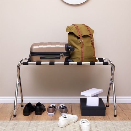 IDIMEX Porte-Valise Suite en métal Gris, Support-Bagages Accessoire de Chambre hôtel pour Sac de Voyage et Valise, Support Valise Pliable avec 1 Barre de Protection Murale