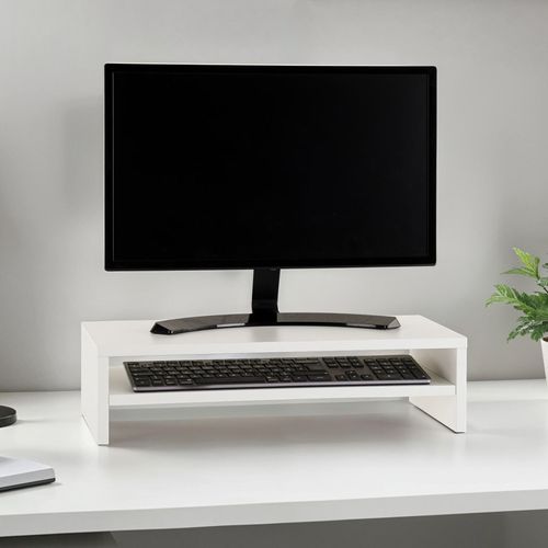 Réhausseur D’écran Bureau Connect Avec 1 Étagère, En Bois - Blanc