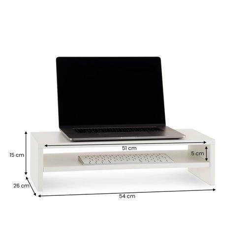 Réhausseur D’écran Bureau Connect Avec 1 Étagère, En Bois - Blanc
