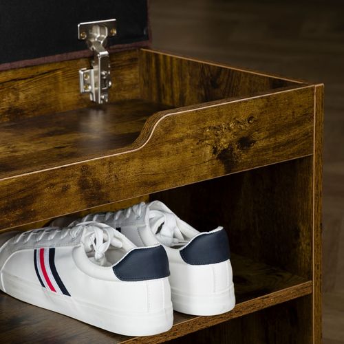 IDIMEX Banc Chaussures VIELLA 90 Cm - 2 Portes, 2 Étagères, Gris Cosmos & Chêne Artisan, Rangement Entrée Avec Assise 100 Kg
