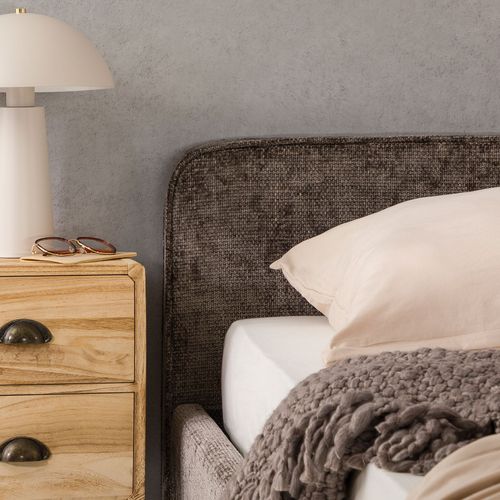 Lit Double Leverda 140 X 190 Cm, Revêtement En Tissu - Gris