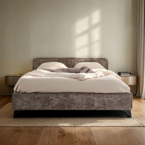 Lit Double Leverda 140 X 190 Cm, Revêtement En Tissu - Gris