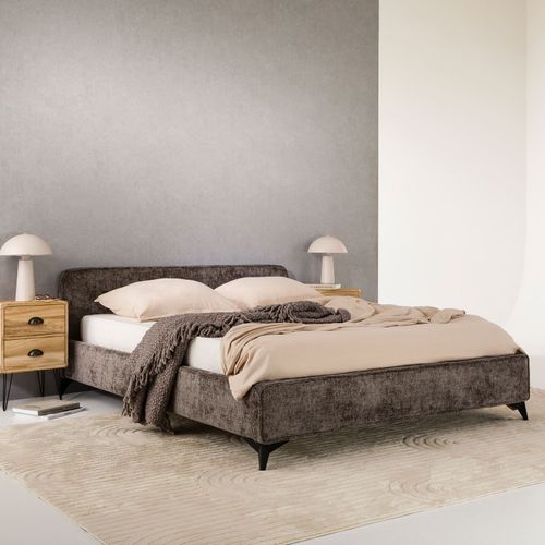 Lit Double Leverda 140 X 190 Cm, Revêtement En Tissu - Gris