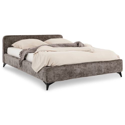 Lit Double Leverda 140 X 190 Cm, Revêtement En Tissu - Gris