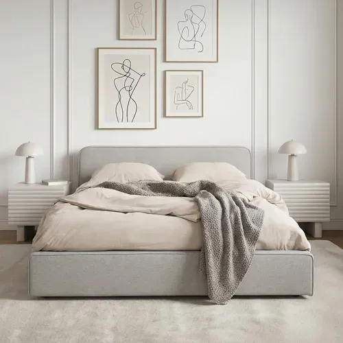 Lit Double Belarti 140 X 190 Cm Rembourré, Revêtement En Tissu - Gris Clair