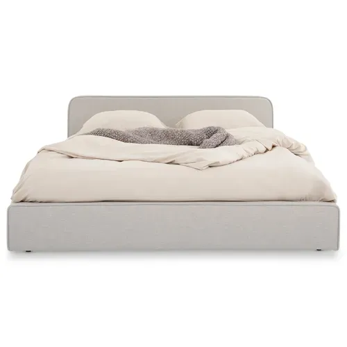 Lit Double Belarti 140 X 190 Cm Rembourré, Revêtement En Tissu - Gris Clair