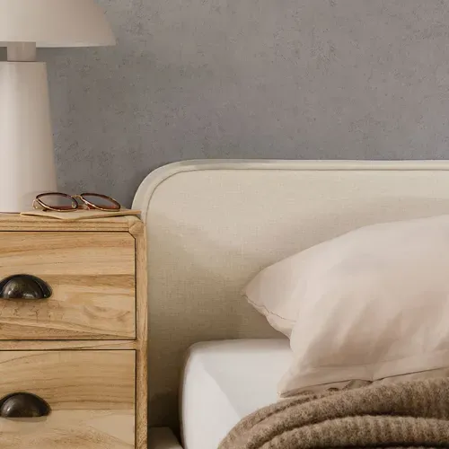 Lit Double Belarti 140 X 190 Cm Rembourré, Revêtement En Tissu - Blanc Crème