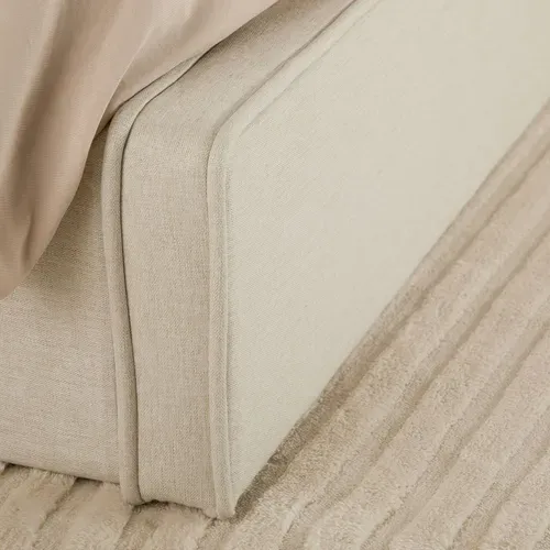 Lit Double Belarti 140 X 190 Cm Rembourré, Revêtement En Tissu - Blanc Crème