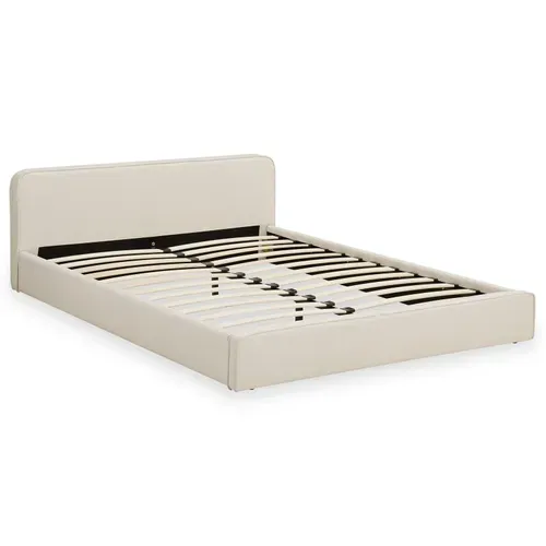 Lit Double Belarti 140 X 190 Cm Rembourré, Revêtement En Tissu - Blanc Crème