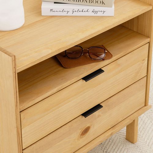 Table De Chevet Tepera H 64 Cm 2 Tiroirs Et 1 Niche En Bois Massif - Finition Laquée