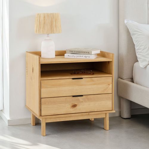 Table De Chevet Tepera H 64 Cm 2 Tiroirs Et 1 Niche En Bois Massif - Finition Laquée