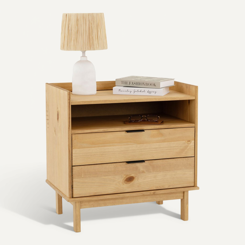 Table De Chevet Tepera H 64 Cm 2 Tiroirs Et 1 Niche En Bois Massif - Finition Laquée