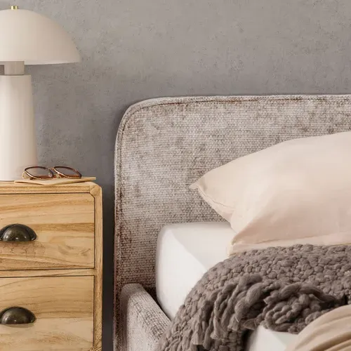 Lit Double Leverda 140 X 190 Cm, Revêtement En Tissu - Beige