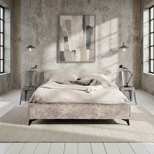 Lit Double Leverda 140 X 190 Cm, Revêtement En Tissu - Beige