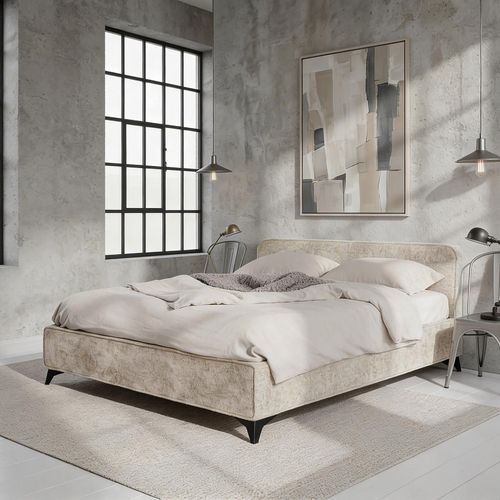 Lit Double Leverda 140 X 190 Cm, Revêtement En Tissu - Beige