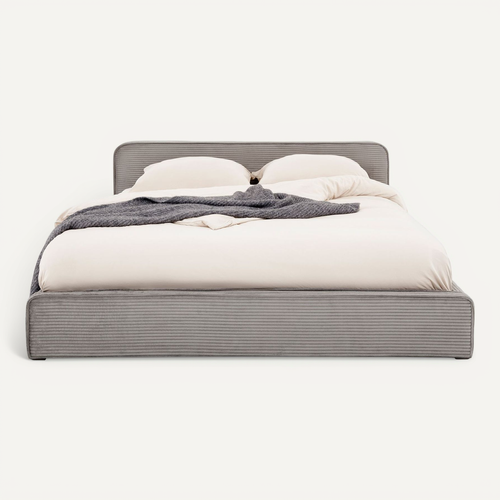 Lit Double Cursio 140 X 190 Cm, Revêtement En Velours Côtelé - Gris