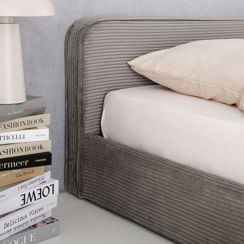 Lit Double Cursio 140 X 190 Cm, Revêtement En Velours Côtelé - Gris
