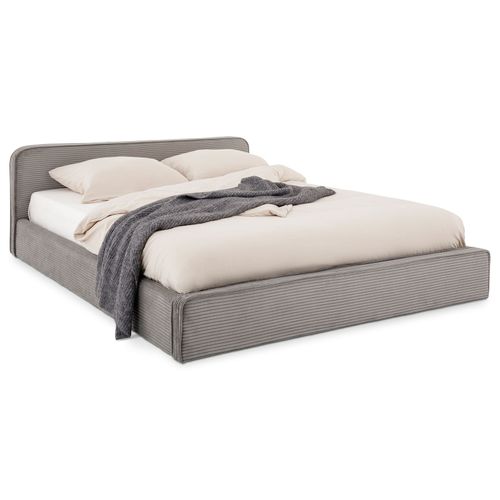 Lit Double Cursio 140 X 190 Cm, Revêtement En Velours Côtelé - Gris