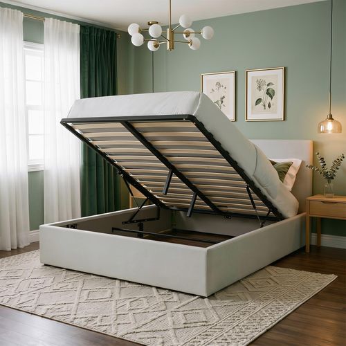 Lit Coffre Bliss 160 X 200 Rembourré En Tissu - Gris