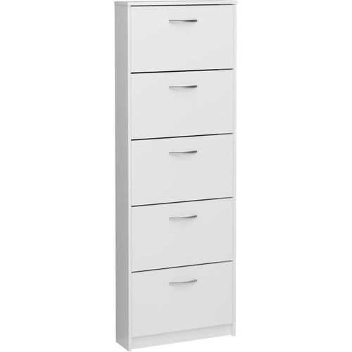 Meuble à Chaussures - Décor Blanc - 5 Abattants - 10 Paires - L58,5 X H168,5 X P17 Cm