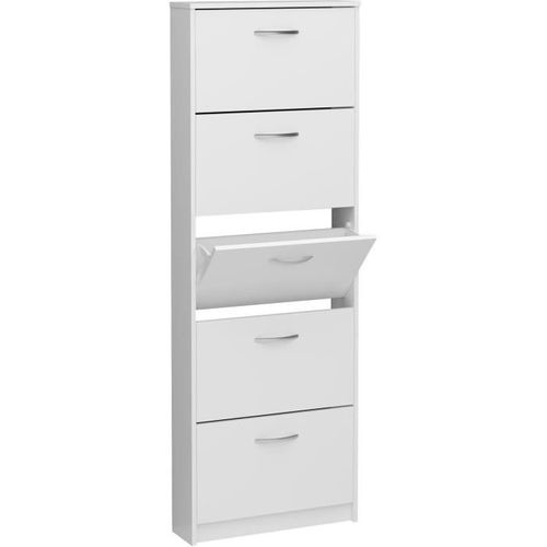 Meuble à Chaussures - Décor Blanc - 5 Abattants - 10 Paires - L58,5 X H168,5 X P17 Cm