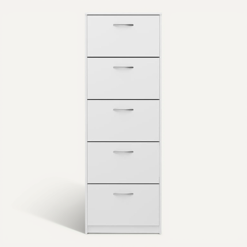 Meuble à Chaussures - Décor Blanc - 5 Abattants - 10 Paires - L58,5 X H168,5 X P17 Cm