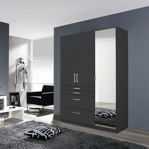 Armoire 3 portes 4 tiroirs L.136 cm PERLA gris foncé