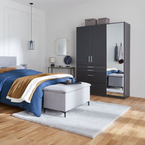 Armoire 3 portes 4 tiroirs L.136 cm PERLA gris foncé