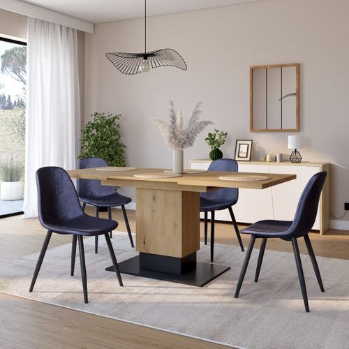 Table L.120+ 2 allonges LORENA imitation chêne/ noir