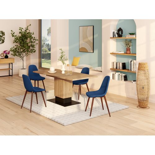 Table L.120+ 2 allonges LORENA imitation chêne/ noir