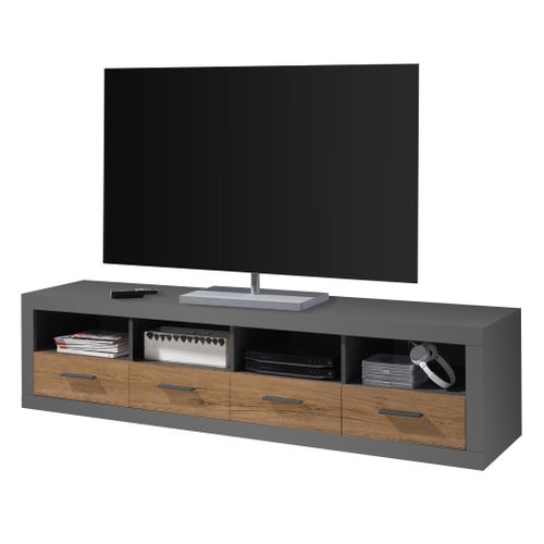 Meuble TV L192 cm  MATT gris et imitation chêne vue de profil