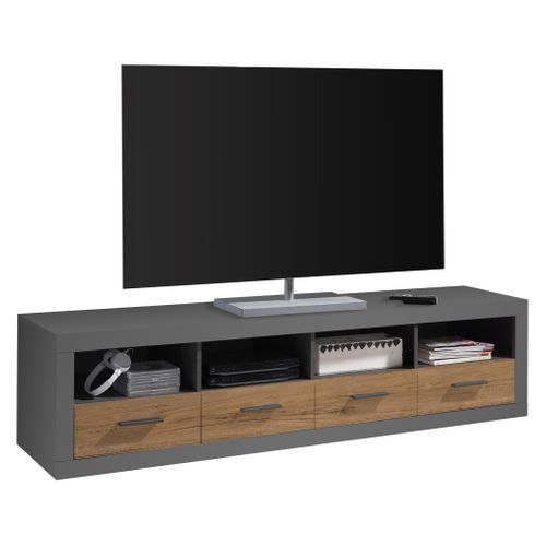Meuble TV L192 cm  MATT gris et imitation chêne vue 3/4