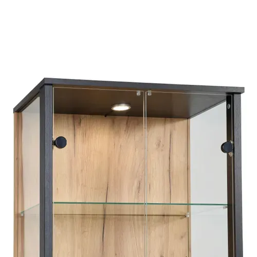 Vitrine 2 portes avec LED KARLA imitation chêne et noir vue détaillée
