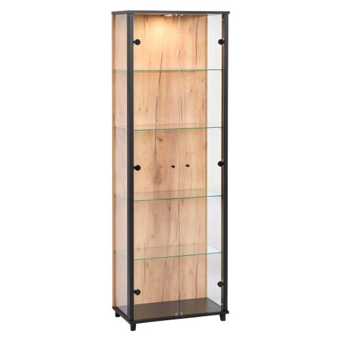 Vitrine 2 portes avec LED KARLA imitation chêne et noir vue 3/4