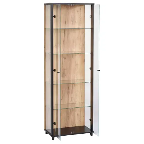 Vitrine 2 portes avec LED KARLA imitation chêne et noir