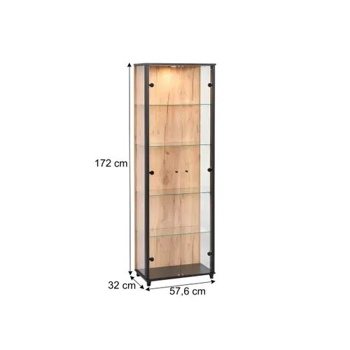 Vitrine 2 portes avec LED KARLA imitation chêne et noir